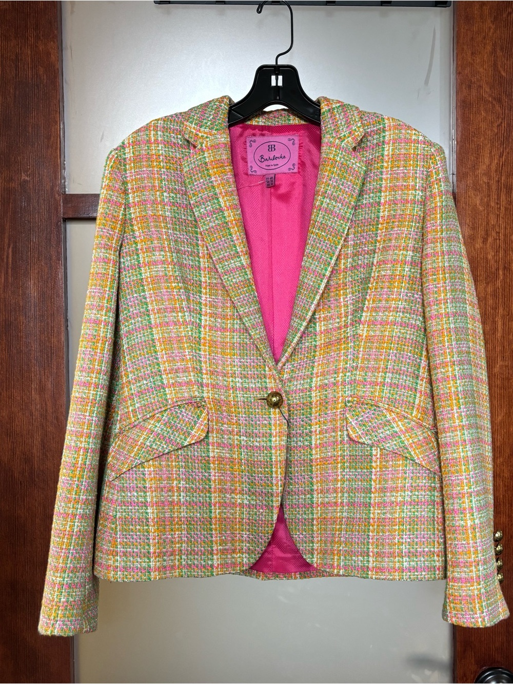 Bariloche Multicolor Tweed Blazer with Pink Lining
